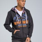 Ανδρικό Φούτερ Ζακέτα και Στάμπα και Κουκούλα σε Μαύρο Χρώμα