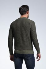 Βαμβακερό Ανδρικό Πλεκτό Χακί με Λαιμόκοψη και Μικροσχέδιο