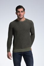 Βαμβακερό Ανδρικό Πλεκτό Χακί με Λαιμόκοψη και Μικροσχέδιο