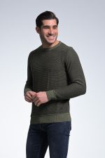 Βαμβακερό Ανδρικό Πλεκτό Χακί με Λαιμόκοψη και Μικροσχέδιο