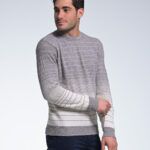 Γκρι Ανδρικό Μάλλινο Πλεκτό Massaro με Ρίγα και Λαιμόκοψη