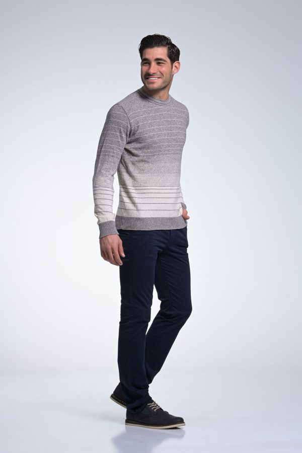 Γκρι Ανδρικό Μάλλινο Πλεκτό Massaro με Ρίγα και Λαιμόκοψη