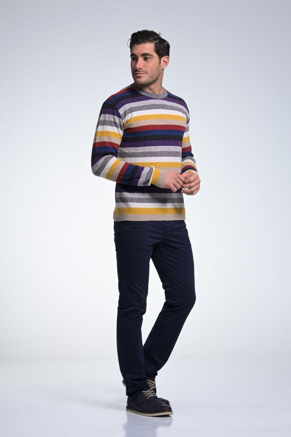 Ανδρικό Μάλλινο Πλεκτό Massaro με Ρίγα και Λαιμόκοψη