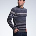 Μπλε Ανδρικό Μάλλινο Πλεκτό Massaro με Ρίγα και Λαιμόκοψη