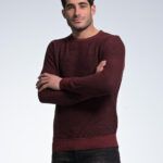 Βαμβακερό Ανδρικό Πλεκτό Μπορντό με Λαιμόκοψη και Μικροσχέδιο