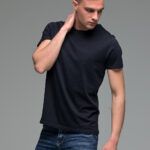 φθηνό Μονόχρωμο μπλε navy ανδρικό κοντομάνικο T-SHIRT - Basic Collection