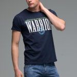 Ανδρικό βαμβακερό κοντομάνικο T-SHIRT Μπλε με Στάμπα νεανικό slim fit