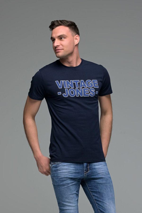 Μπλε ανδρικό κοντομάνικο T-SHIRT με Στάμπα VINTAGE