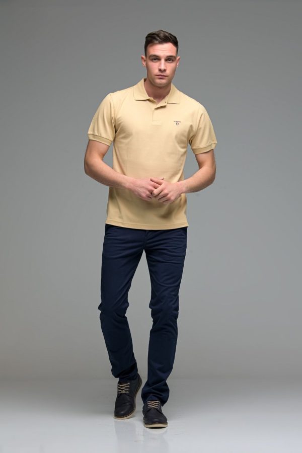 Μονόχρωμο Ανδρικό Πόλο Μπλουζάκι Σκούρο Μπεζ Basic Collection- Slim Fit