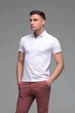 Ανδρικό Κοντομάνικο Πόλο Λευκό με Μπλε Πατιλέτα- Slim Fit