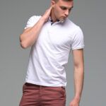 Ανδρικό Κοντομάνικο Πόλο Λευκό με Μπλε Πατιλέτα- Slim Fit