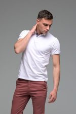 Ανδρικό Κοντομάνικο Πόλο Λευκό με Μπλε Πατιλέτα- Slim Fit