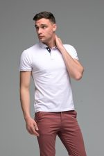 Ανδρικό Κοντομάνικο Πόλο Λευκό με Μπλε Πατιλέτα- Slim Fit