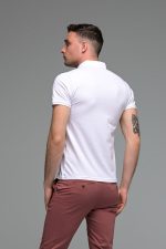 Ανδρικό Κοντομάνικο Πόλο Λευκό με Μπλε Πατιλέτα- Slim Fit