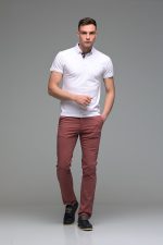 Ανδρικό Κοντομάνικο Πόλο Λευκό με Μπλε Πατιλέτα- Slim Fit