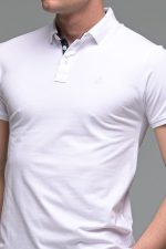 Ανδρικό Κοντομάνικο Πόλο Λευκό με Μπλε Πατιλέτα- Slim Fit