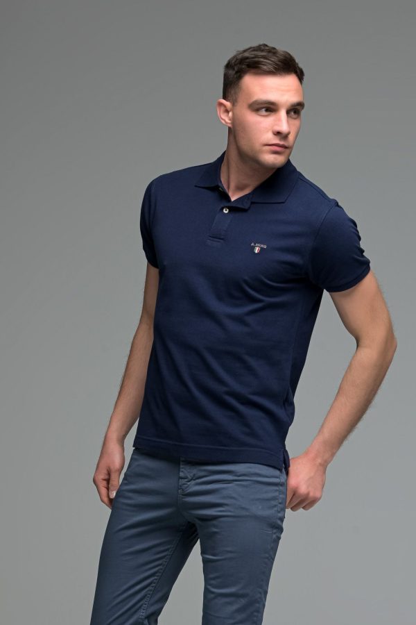 Μονόχρωμο Ανδρικό Πόλο Μπλουζάκι Μπλε Navy Basic Collection- Slim Fit