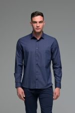 Μπλε Ανδρικό Πουκάμισο με Μπλε Print Σχέδιο - Slim Fit - Image 4