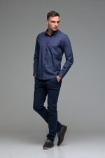 Μπλε Ανδρικό Πουκάμισο με Μπλε Print Σχέδιο - Slim Fit - Image 3