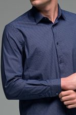 Μπλε Ανδρικό Πουκάμισο με Μπλε Print Σχέδιο - Slim Fit - Image 7