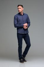 Μπλε Ανδρικό Πουκάμισο με Μπλε Print Σχέδιο - Slim Fit - Image 6