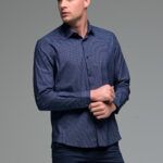 Μπλε Ανδρικό Πουκάμισο με Μπλε Print Σχέδιο - Slim Fit