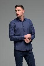 Μπλε Ανδρικό Πουκάμισο με Μπλε Print Σχέδιο - Slim Fit