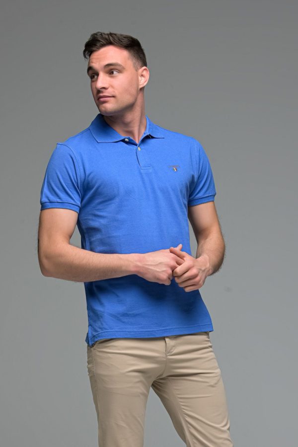 Μονόχρωμο Ανδρικό Πόλο Μπλουζάκι Μπλε Ραφ Basic Collection- Slim Fit