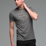 Γκρι ανδρικό κοντομάνικο T-SHIRT με Στάμπα VINTAGE