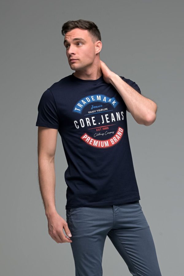 Μπλε ανδρικό κοντομάνικο T-SHIRT με Στάμπα TRADEMARK