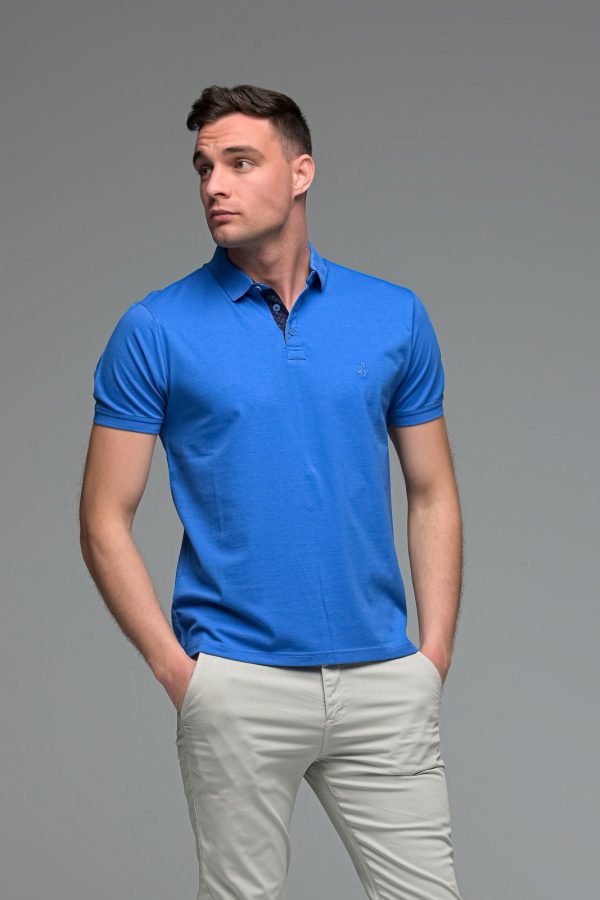Ανδρικό Κοντομάνικο Πόλο Μπλε Royal SW με Μπλε Πατιλέτα- Slim Fit