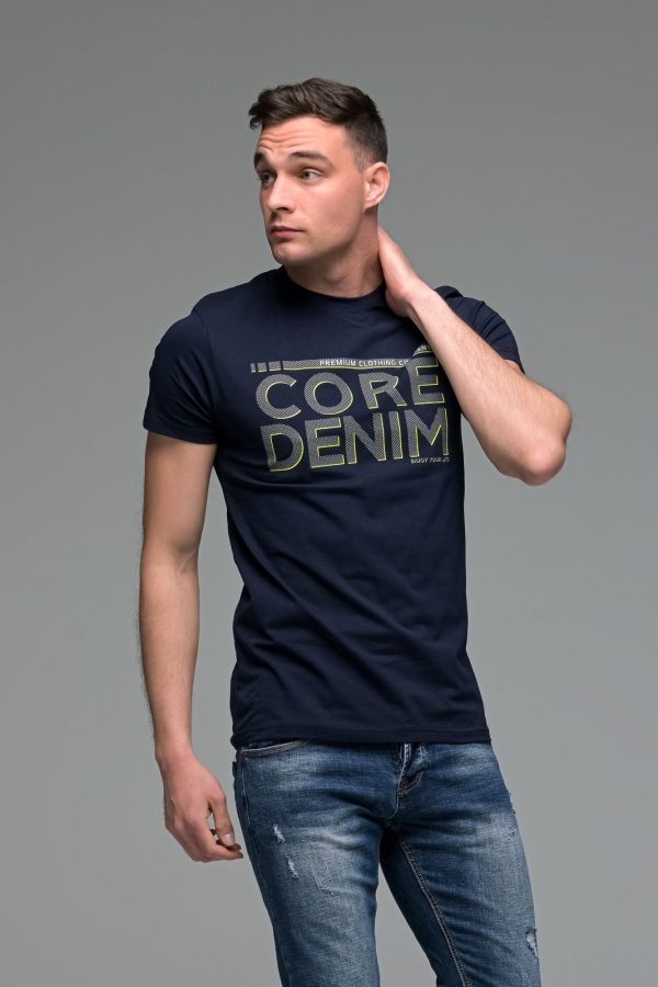 Μπλε Navy ανδρικό κοντομάνικο T-SHIRT με Στάμπα CORE