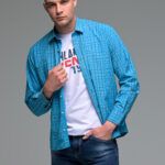 Casual Μπλε Τιρκουάζ Καρό Ανδρικό Πουκάμισο - Slim Fit