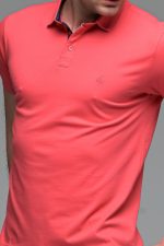 Ανδρικό Κοντομάνικο Πόλο Κόκκινο Coral SW με Μπλε Πατιλέτα- Slim Fit