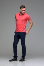 Ανδρικό Κοντομάνικο Πόλο Κόκκινο Coral SW με Μπλε Πατιλέτα- Slim Fit