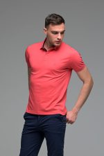 Ανδρικό Κοντομάνικο Πόλο Κόκκινο Coral SW με Μπλε Πατιλέτα- Slim Fit