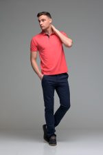 Ανδρικό Κοντομάνικο Πόλο Κόκκινο Coral SW με Μπλε Πατιλέτα- Slim Fit