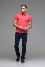 Ανδρικό Κοντομάνικο Πόλο Κόκκινο Coral SW με Μπλε Πατιλέτα- Slim Fit