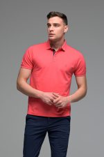 Ανδρικό Κοντομάνικο Πόλο Κόκκινο Coral SW με Μπλε Πατιλέτα- Slim Fit