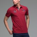 Μπορντό Ανδρικό Πόλο Μπλουζάκι με Κέντημα OCEAN