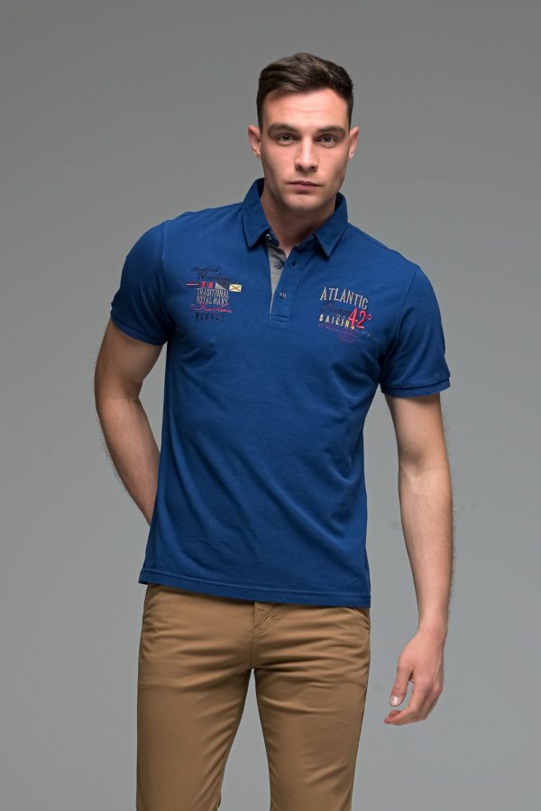 Μπλε Ανδρικό Πόλο Μπλουζάκι με Κέντημα OCEAN