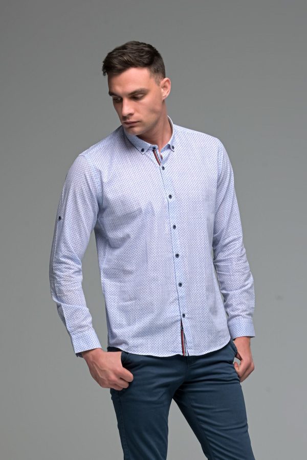 Σιελ Ανδρικό Πουκάμισο Λινό με Μπλε Print - Slim Fit