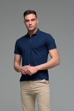 Ανδρικό Κοντομάνικο Πόλο Μπλε Navy SW με Μπλε Πατιλέτα- Slim Fit
