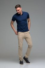 Ανδρικό Κοντομάνικο Πόλο Μπλε Navy SW με Μπλε Πατιλέτα- Slim Fit