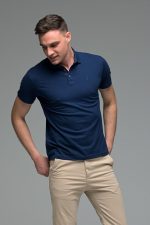 Ανδρικό Κοντομάνικο Πόλο Μπλε Navy SW με Μπλε Πατιλέτα- Slim Fit