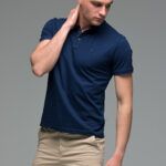 Ανδρικό Κοντομάνικο Πόλο Μπλε Navy SW με Μπλε Πατιλέτα- Slim Fit