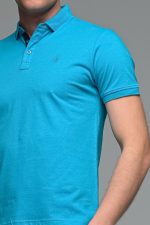 Ανδρικό Κοντομάνικο Πόλο Μπλε Navy SW με Τιρκουαζ Πατιλέτα- Slim Fit