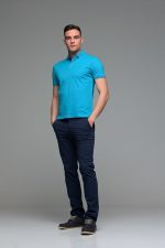 Ανδρικό Κοντομάνικο Πόλο Μπλε Navy SW με Τιρκουαζ Πατιλέτα- Slim Fit