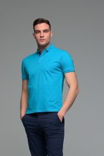 Ανδρικό Κοντομάνικο Πόλο Μπλε Navy SW με Τιρκουαζ Πατιλέτα- Slim Fit