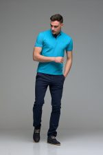 Ανδρικό Κοντομάνικο Πόλο Μπλε Navy SW με Τιρκουαζ Πατιλέτα- Slim Fit